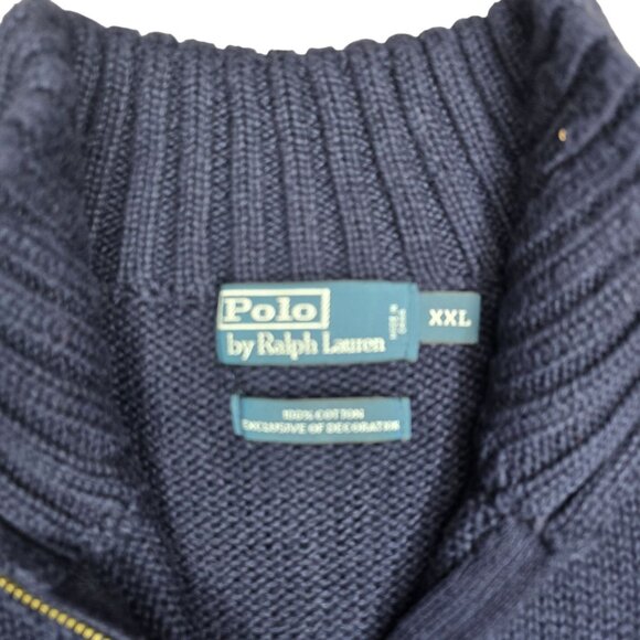 Polo Ralph Lauren Navy 1/4 Zip Pullover Sweater XXL Cotton Mens Ribbed Knit - Picture 4 of 8